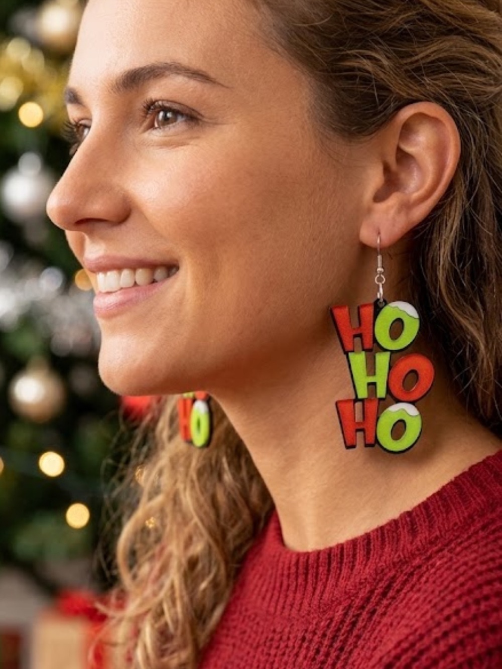 NWT HO HO HO Christmas Dangle Earrings Acrylic Holiday Festive 2"
